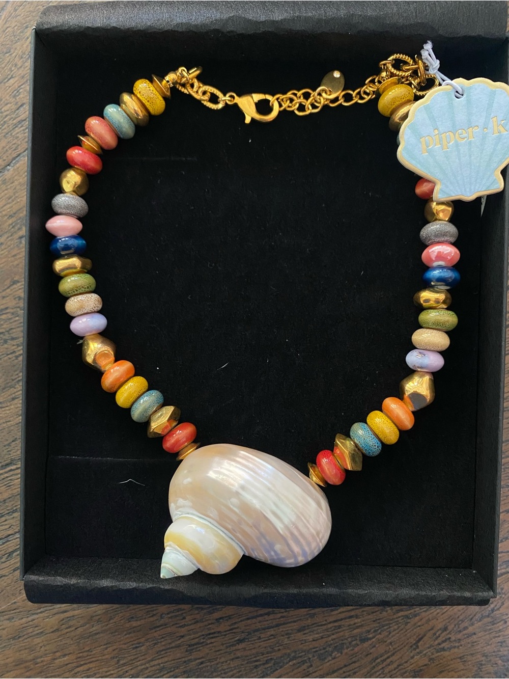 Piper Colorful Beaded Necklace with Natural Shell Pendant